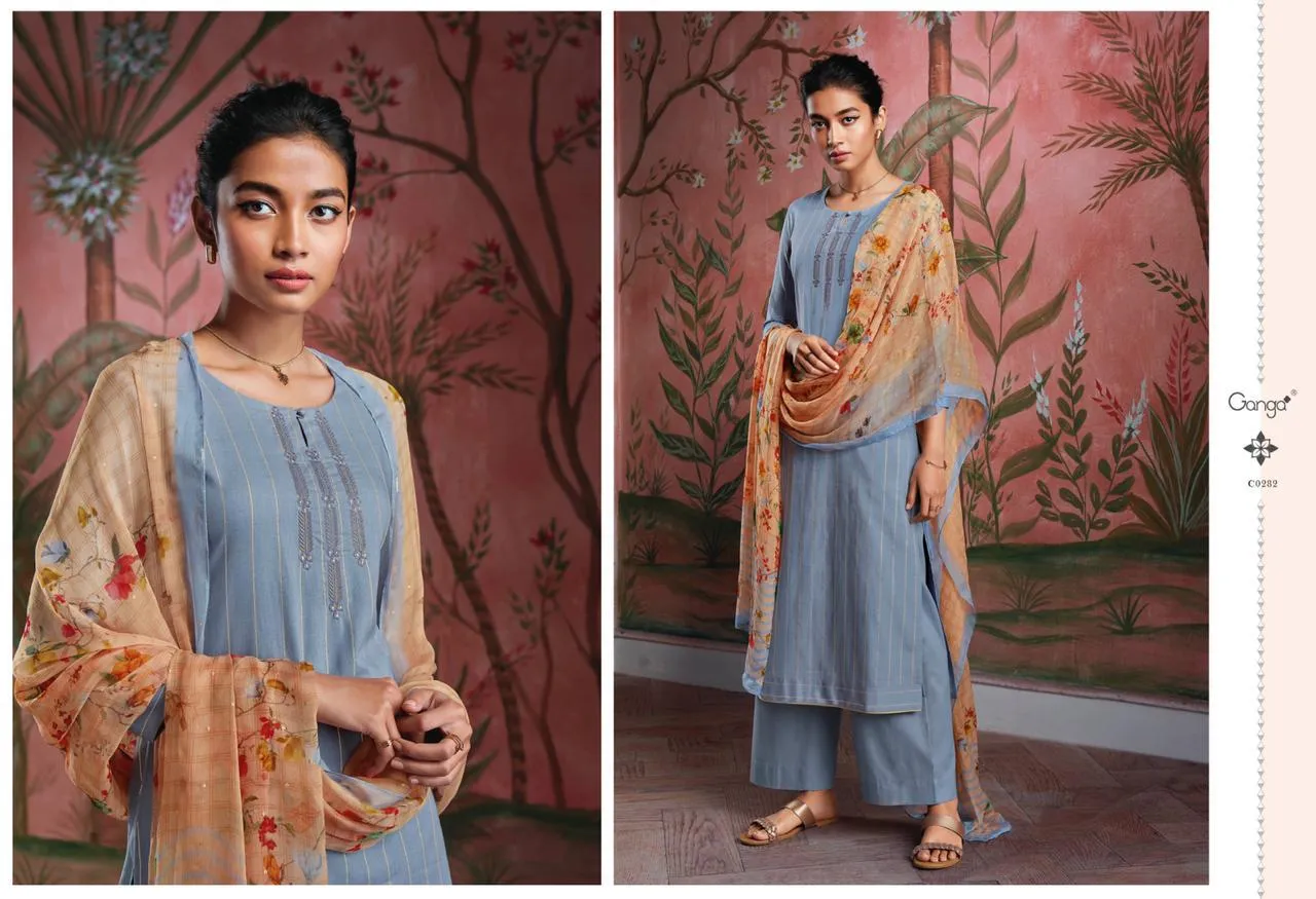 GANGA RYUU SUPER COTTON LAWN DRESS MATERIAL WITH EMBROIDERY