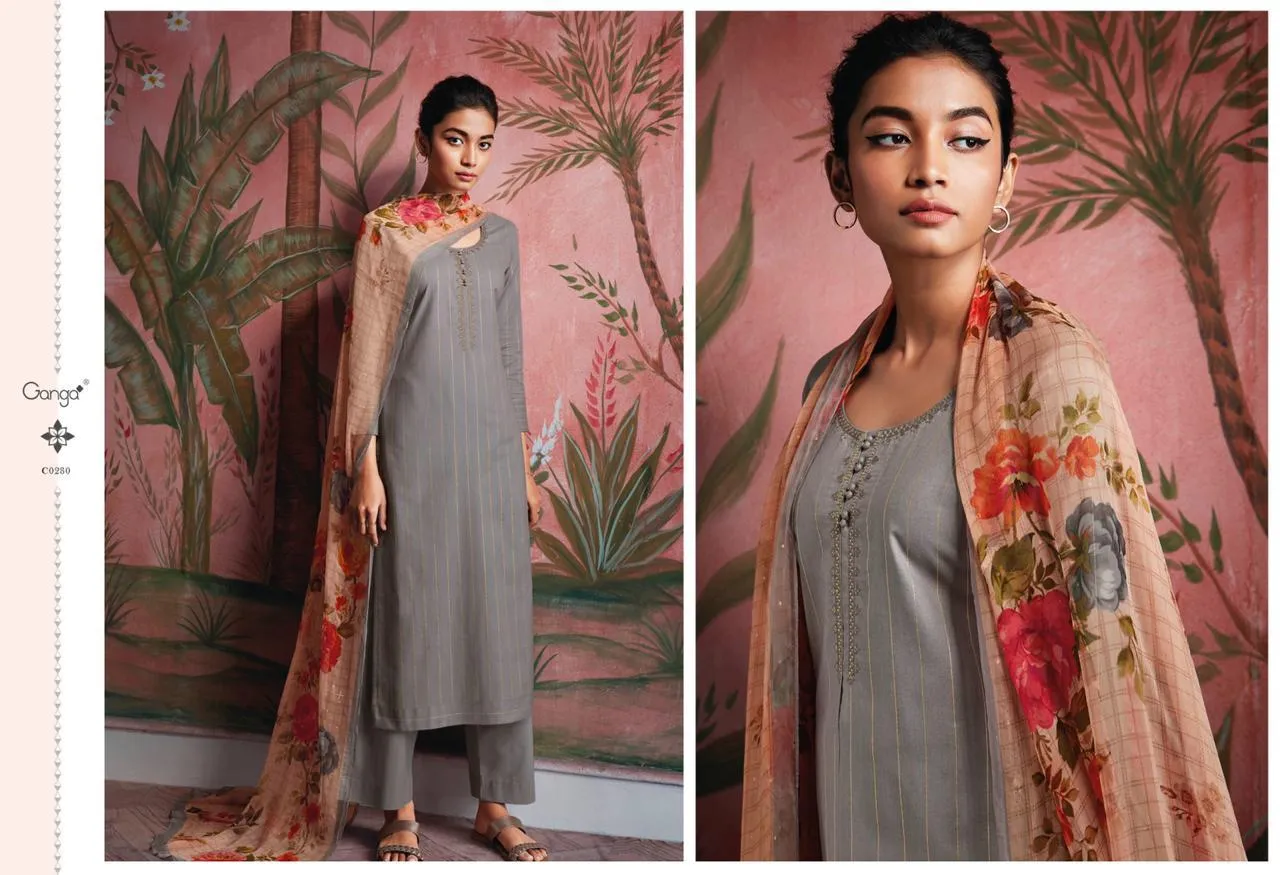 GANGA RYUU SUPER COTTON LAWN DRESS MATERIAL WITH EMBROIDERY