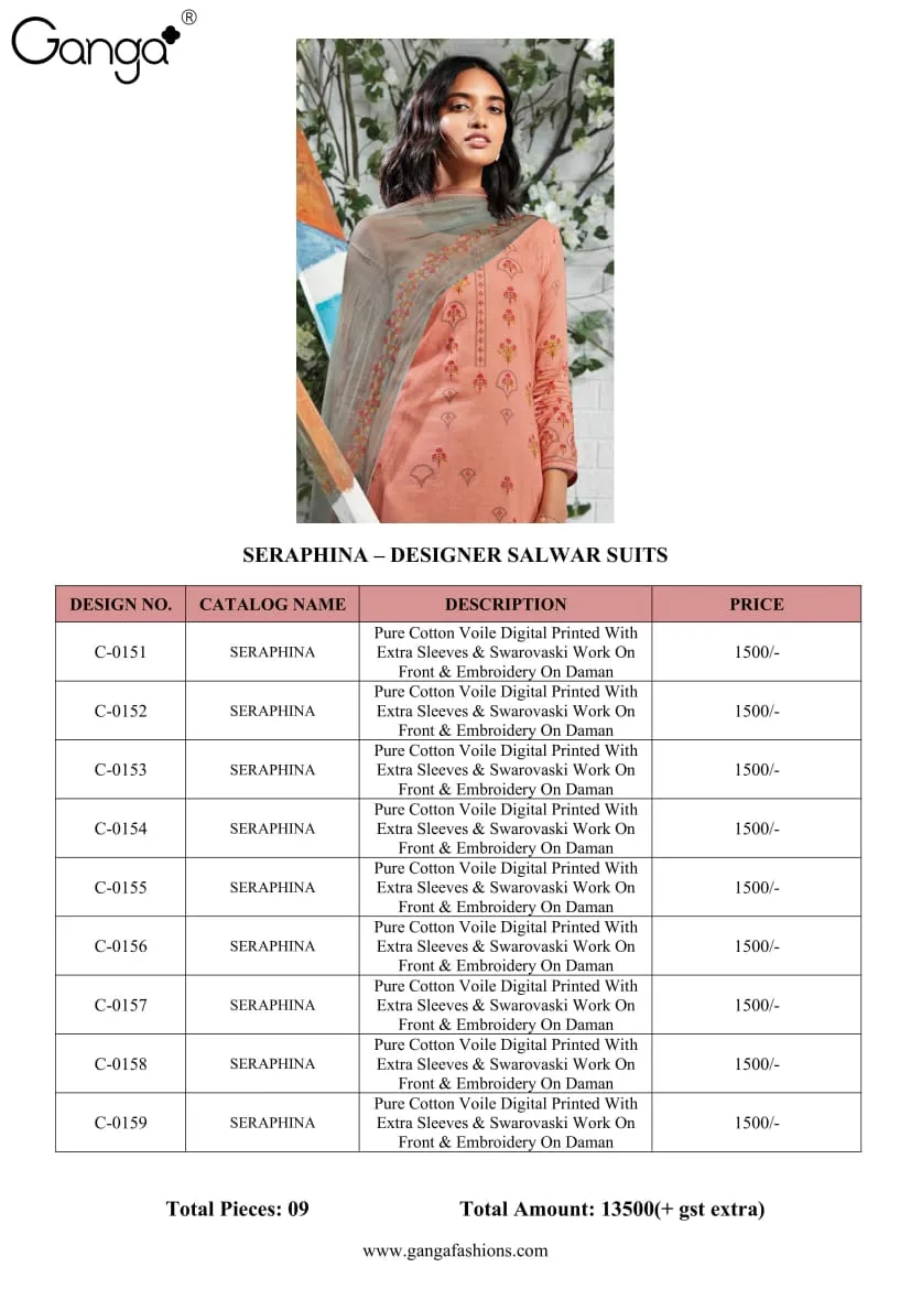 Ganga Suit Seraphina Cotton Printed Sarovaski Embroidered Work Salwar Suits