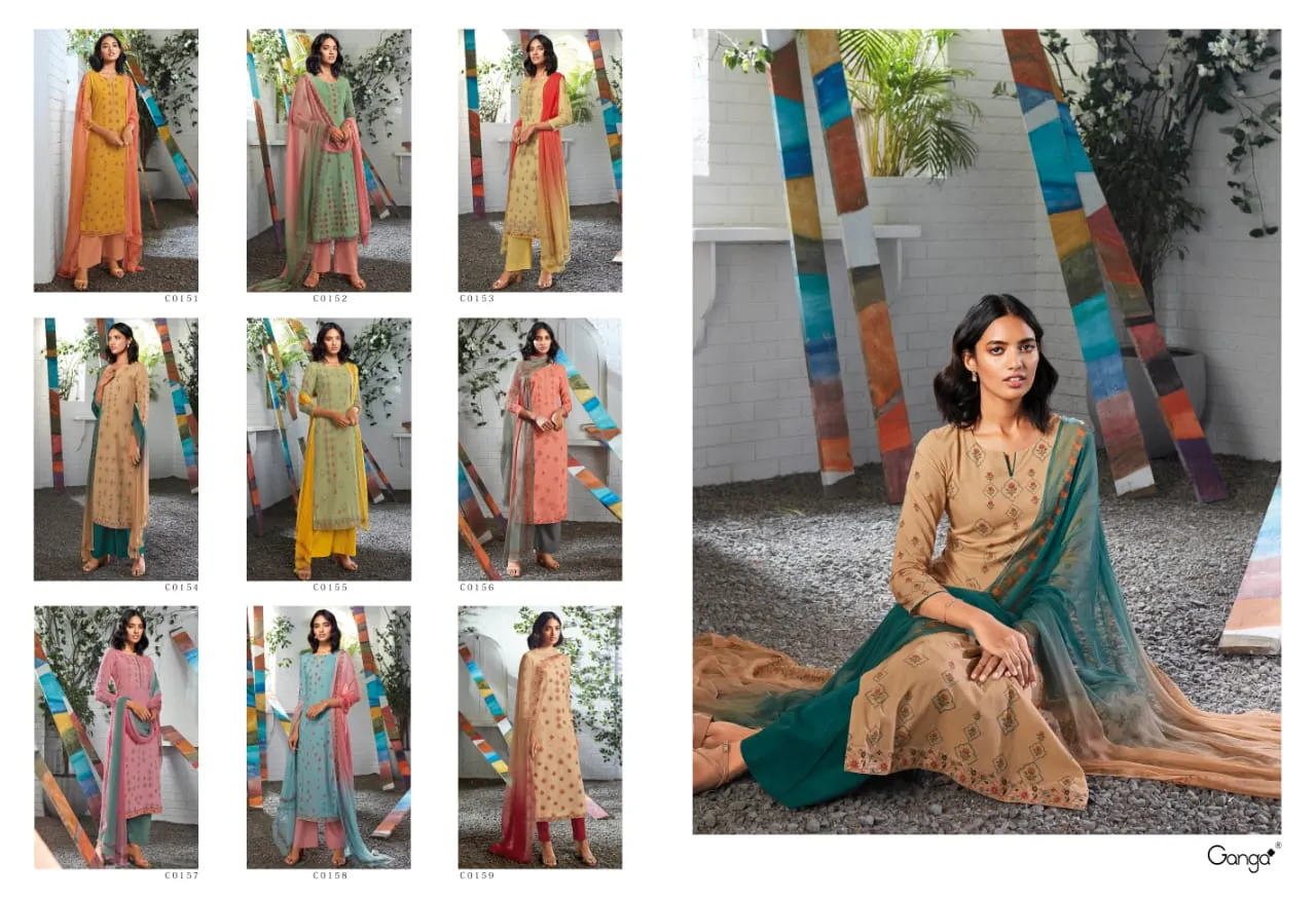 Ganga Suit Seraphina Cotton Printed Sarovaski Embroidered Work Salwar Suits