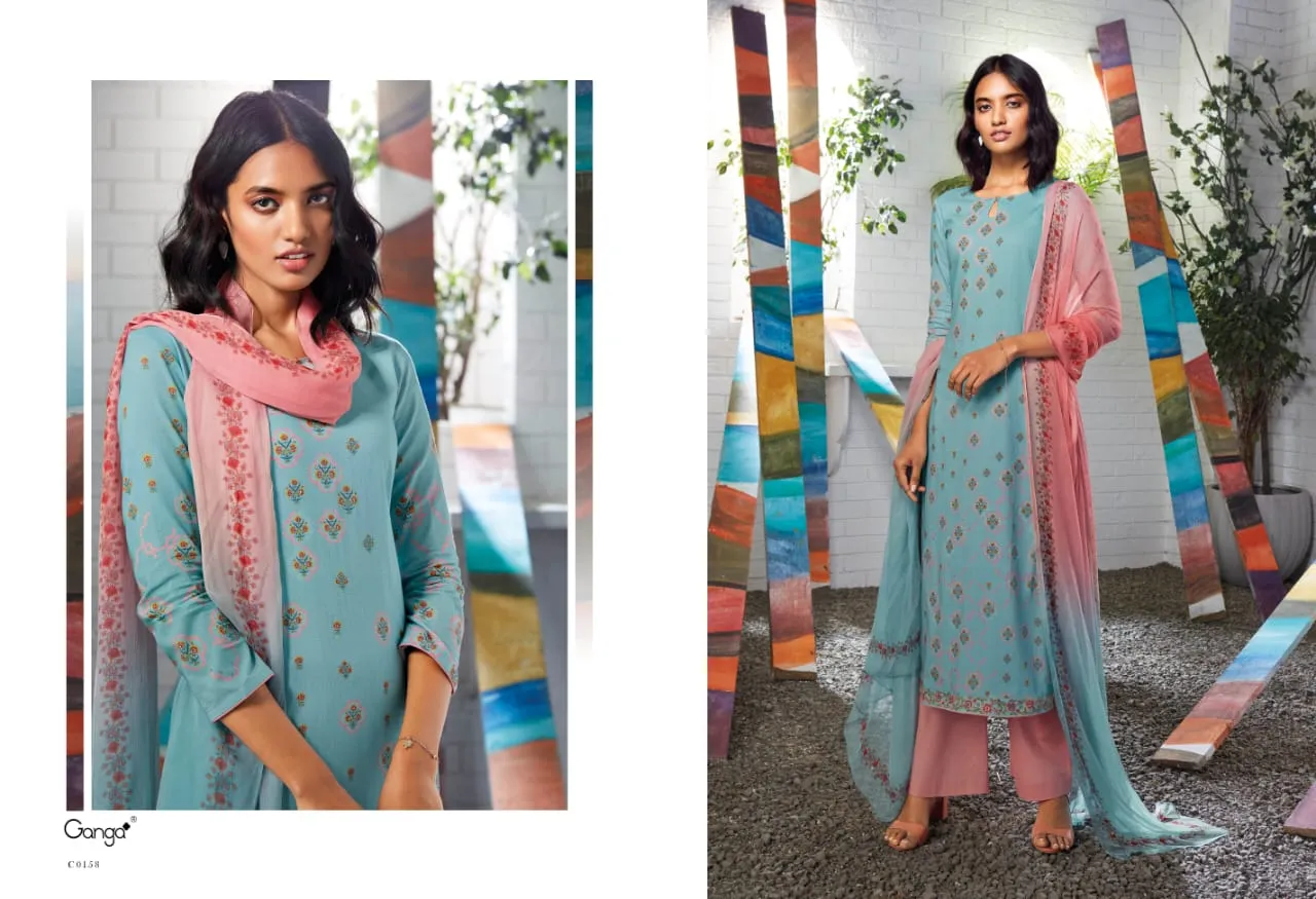 Ganga Suit Seraphina Cotton Printed Sarovaski Embroidered Work Salwar Suits