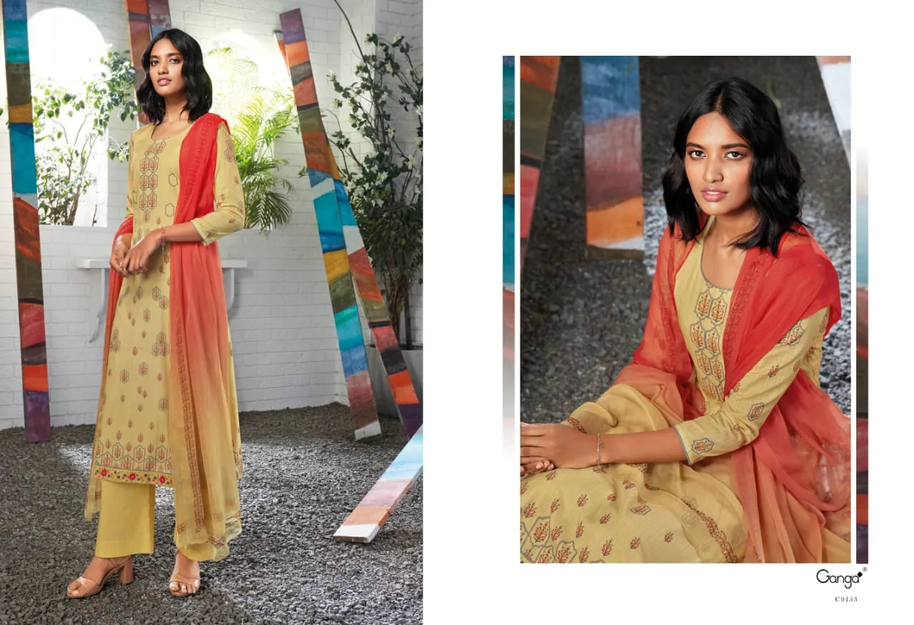 Ganga Suit Seraphina Cotton Printed Sarovaski Embroidered Work Salwar Suits