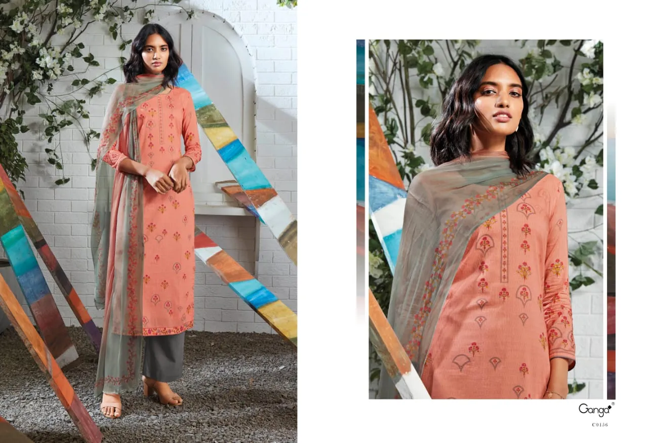 Ganga Suit Seraphina Cotton Printed Sarovaski Embroidered Work Salwar Suits