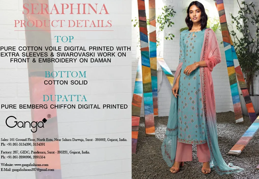 Ganga Suit Seraphina Cotton Printed Sarovaski Embroidered Work Salwar Suits