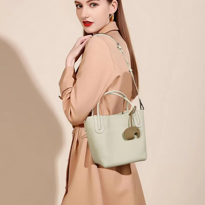 Genuine Togo Leather Top Handle Handbag Lychee Pattern Minimalist Crossbody Tote Bucket Bag Shoulder Bag Handbag Satchel