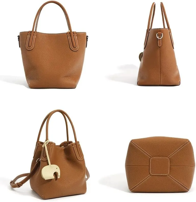Genuine Togo Leather Top Handle Handbag Lychee Pattern Minimalist Crossbody Tote Bucket Bag Shoulder Bag Handbag Satchel