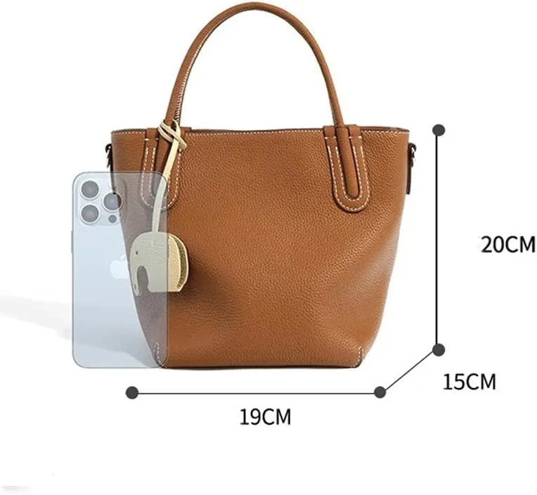 Genuine Togo Leather Top Handle Handbag Lychee Pattern Minimalist Crossbody Tote Bucket Bag Shoulder Bag Handbag Satchel