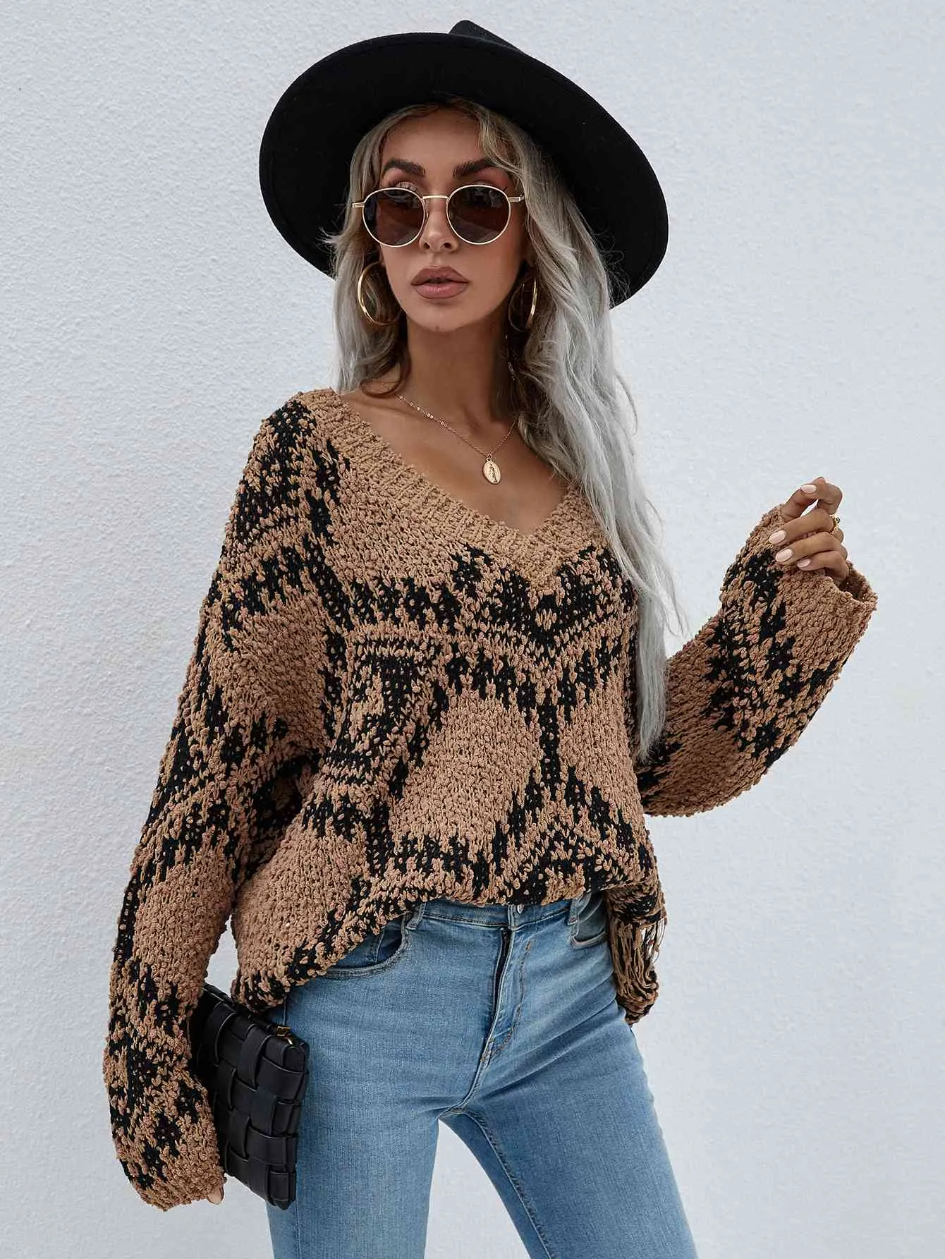 Geometric Print Chunky Knit Sweater