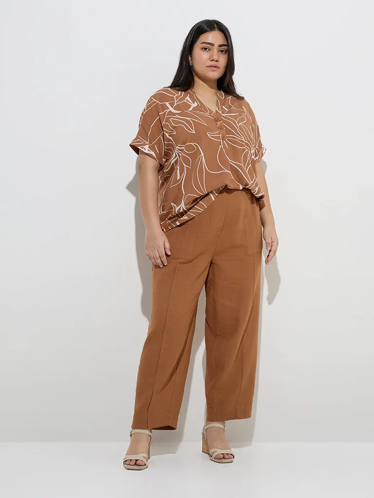 Gia Brown Printed Pattern High-Low Blouse