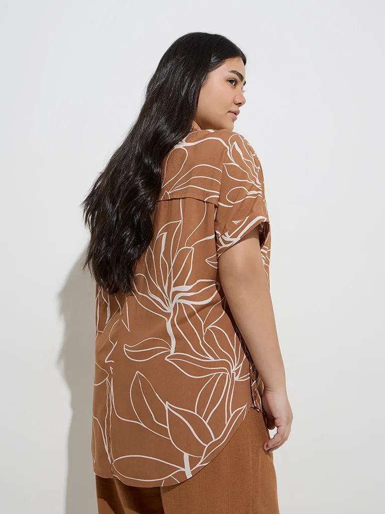 Gia Brown Printed Pattern High-Low Blouse