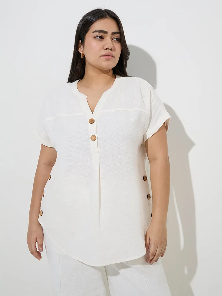 Gia Off-White Button-Detailed Cotton Blouse