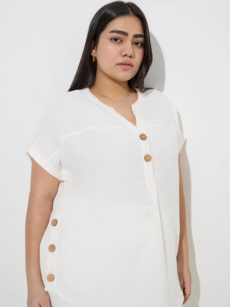 Gia Off-White Button-Detailed Cotton Blouse
