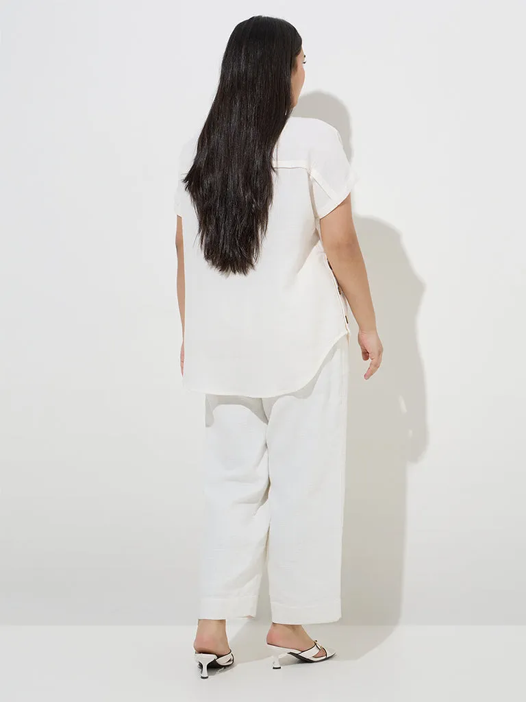 Gia Off-White Button-Detailed Cotton Blouse