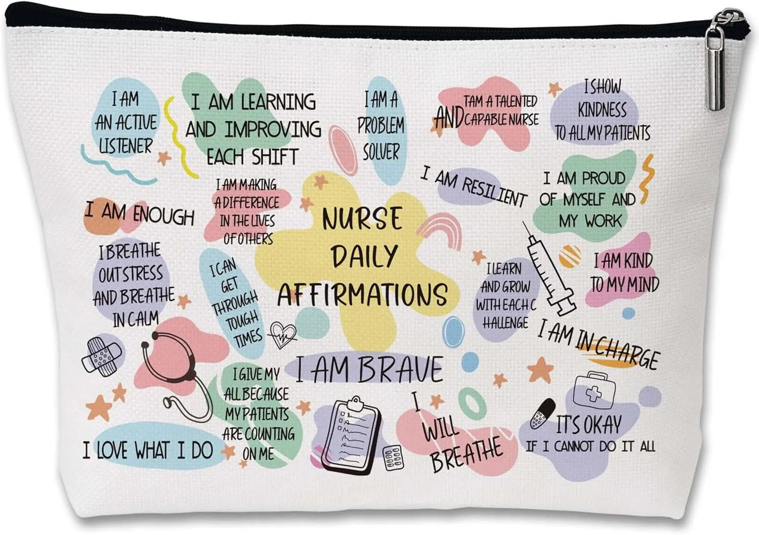 Gift For Nurses, Funny Nurse Makeup Bag, Best Friend Gift, Gift Of Friendship For Her, Large Capacity Travel-Friendly Waterproof Custom Makeup Bag, Nurse Graduation Gift, White