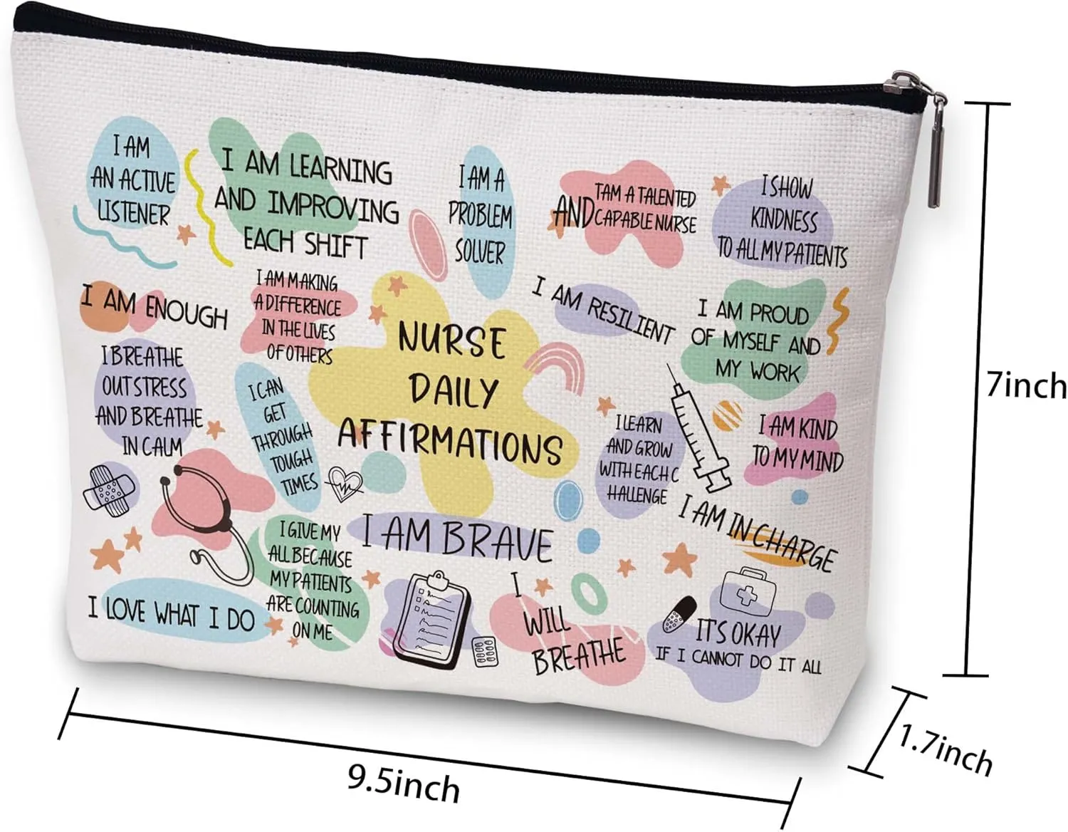 Gift For Nurses, Funny Nurse Makeup Bag, Best Friend Gift, Gift Of Friendship For Her, Large Capacity Travel-Friendly Waterproof Custom Makeup Bag, Nurse Graduation Gift, White