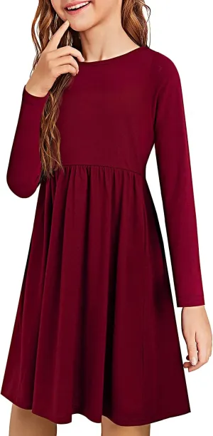 Girl's Loose Casual Holiday Midi Dress with Pockets 4-14 Years KC101