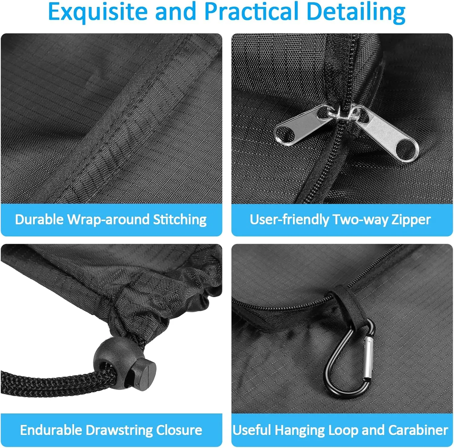 GOGOODA Travel Laundry Bags with Drawstring Closure XL Large Foldable Dirty Clothes bags with Handle Heavy Duty and Washable for College Dorm Travelling Camping, 2 Pack, Black