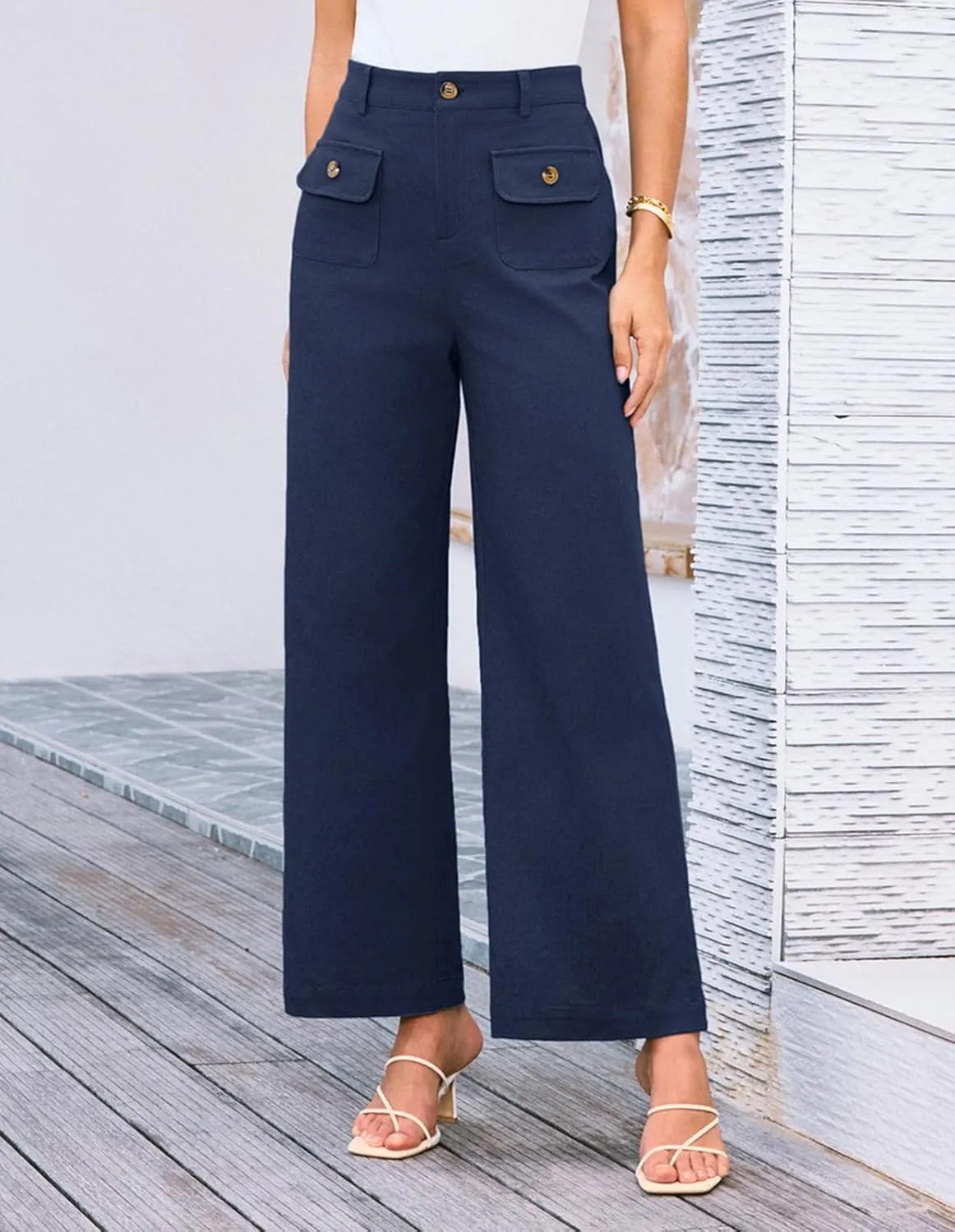 GRACE KARIN Women Wide Leg Pants High Waist Stretchy Pants Dressy Business Work Casual Trousers with Pockets