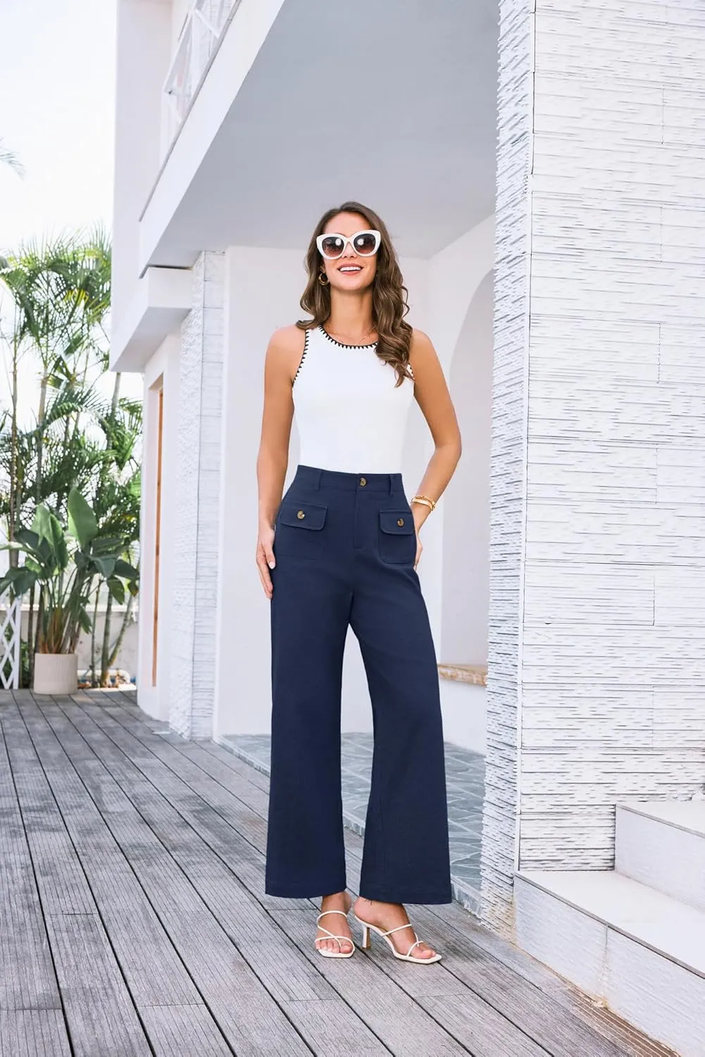 GRACE KARIN Women Wide Leg Pants High Waist Stretchy Pants Dressy Business Work Casual Trousers with Pockets