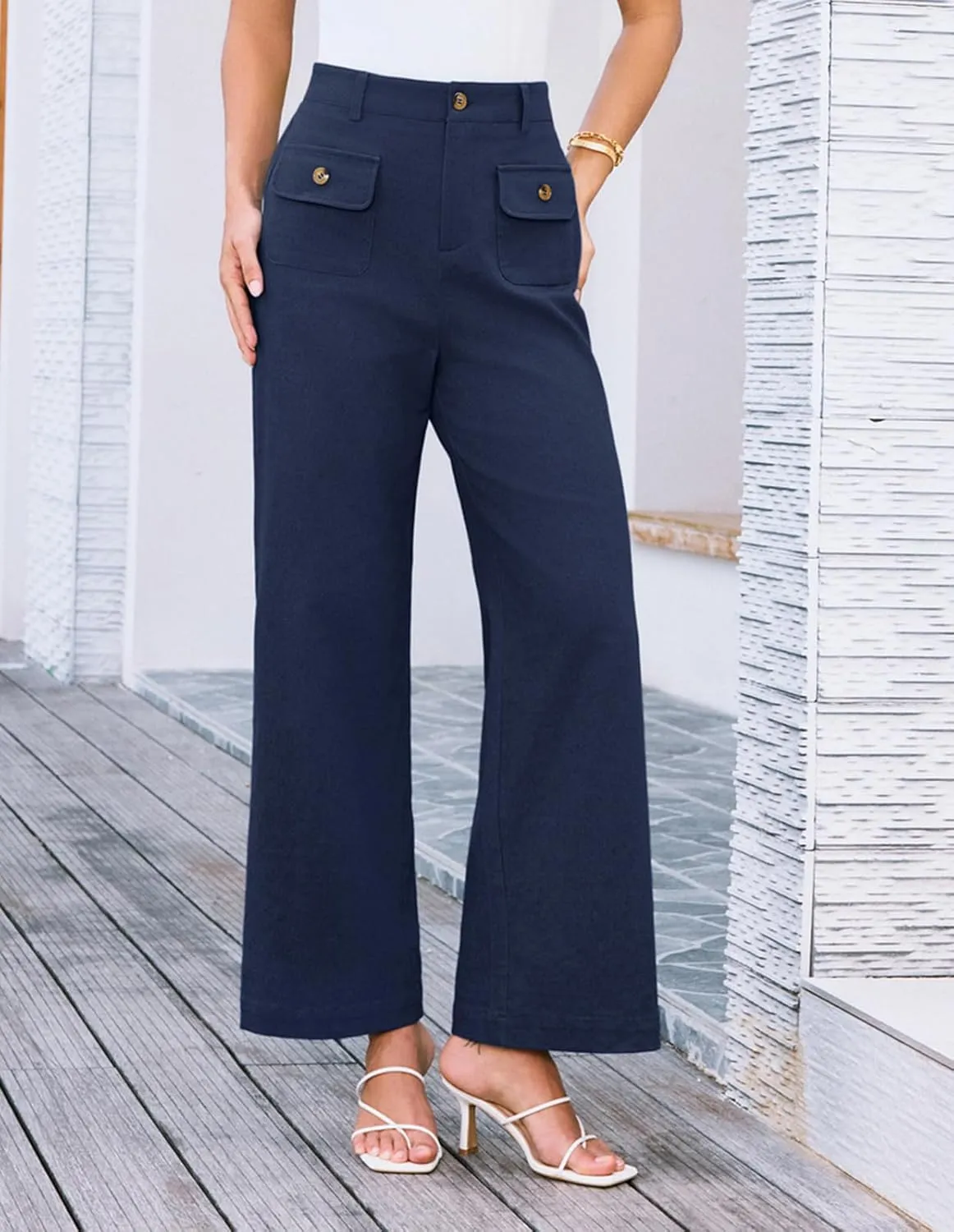 GRACE KARIN Women Wide Leg Pants High Waist Stretchy Pants Dressy Business Work Casual Trousers with Pockets