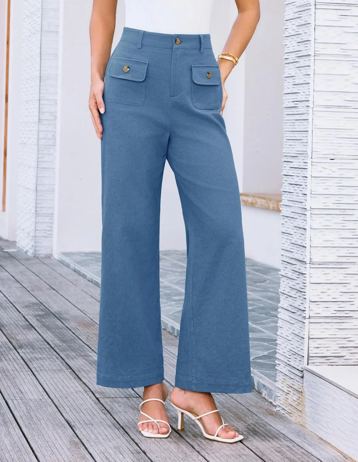 GRACE KARIN Women Wide Leg Pants High Waist Stretchy Pants Dressy Business Work Casual Trousers with Pockets