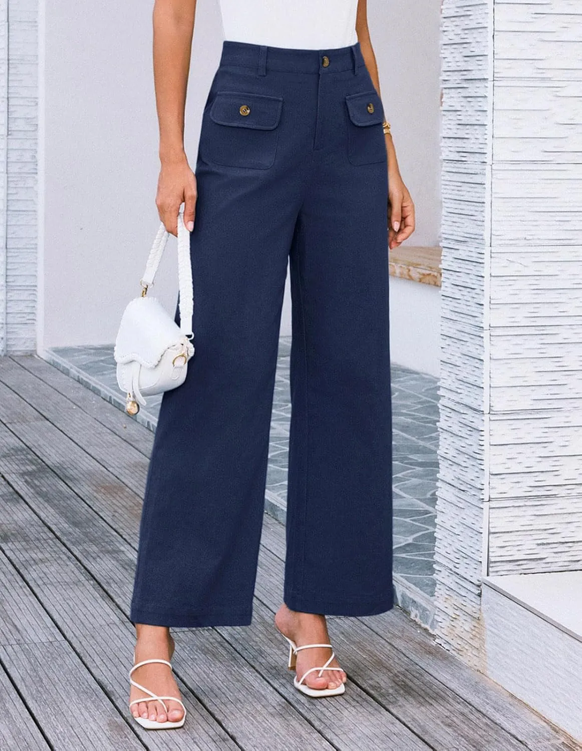 GRACE KARIN Women Wide Leg Pants High Waist Stretchy Pants Dressy Business Work Casual Trousers with Pockets