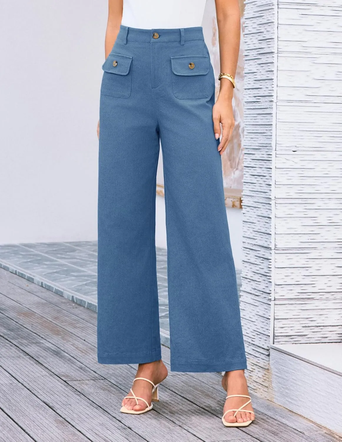 GRACE KARIN Women Wide Leg Pants High Waist Stretchy Pants Dressy Business Work Casual Trousers with Pockets