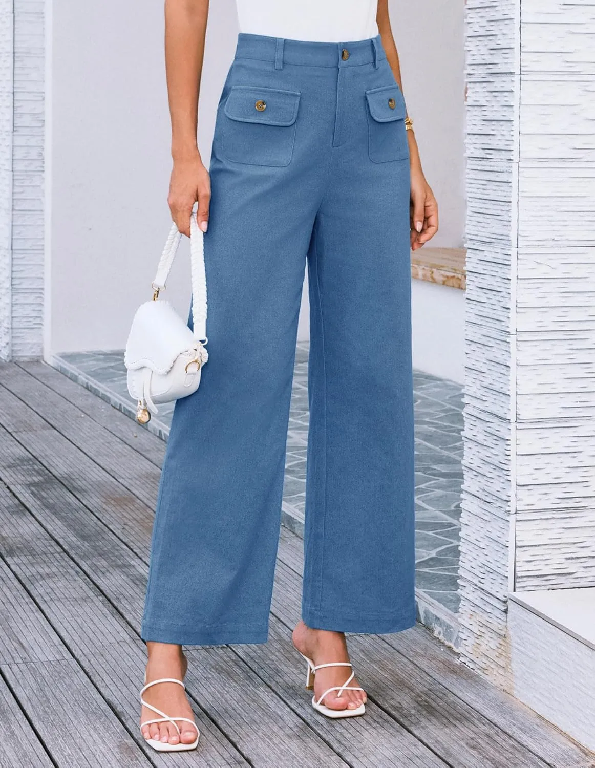 GRACE KARIN Women Wide Leg Pants High Waist Stretchy Pants Dressy Business Work Casual Trousers with Pockets