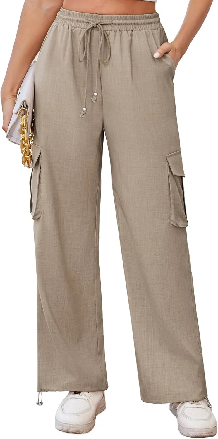 GRACE KARIN Womens Cargo Pants Wide Leg High Waisted Lounge Palazzo Pants 2025 Summer Hikling Work Trousers with Pockets
