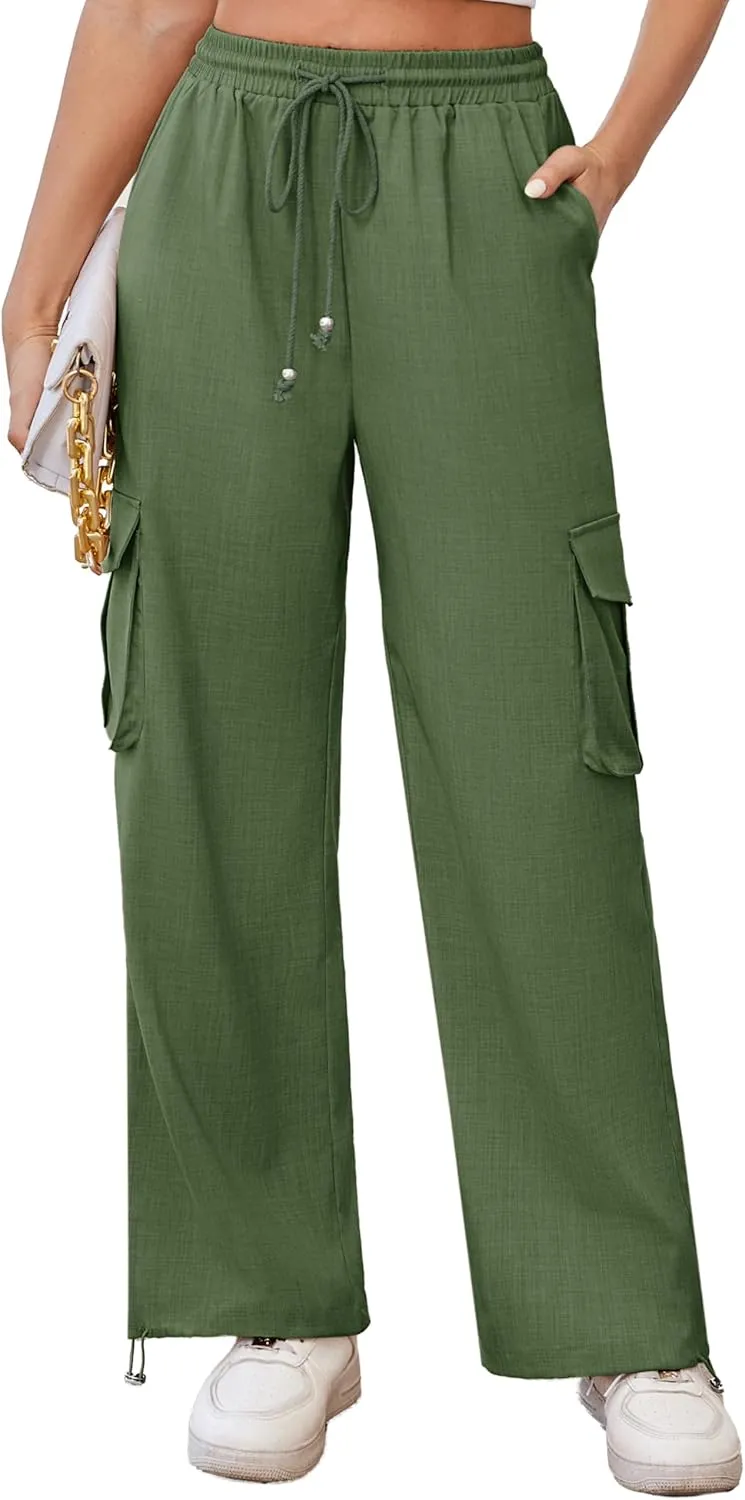 GRACE KARIN Womens Cargo Pants Wide Leg High Waisted Lounge Palazzo Pants 2025 Summer Hikling Work Trousers with Pockets