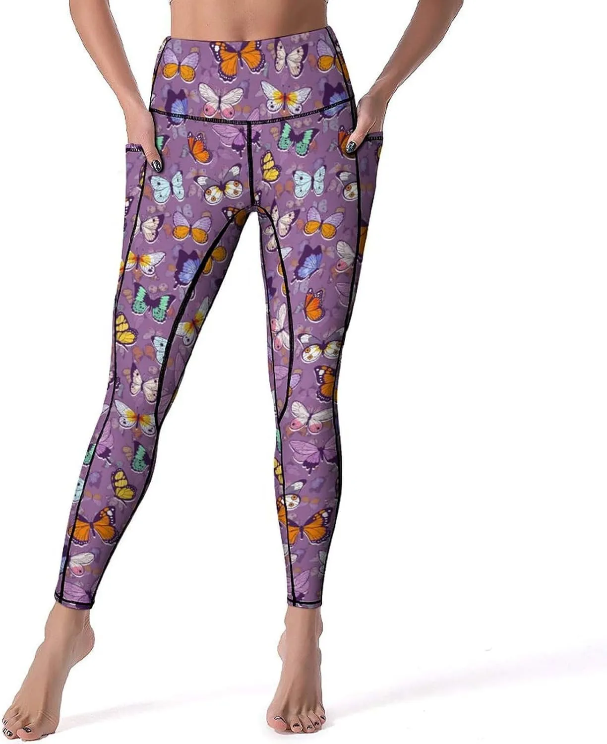 Halloween Skulls Yoga Pants Women Tummy Control Workout Leggings with Pockets High Waist Sports Trousers Lounge Pants