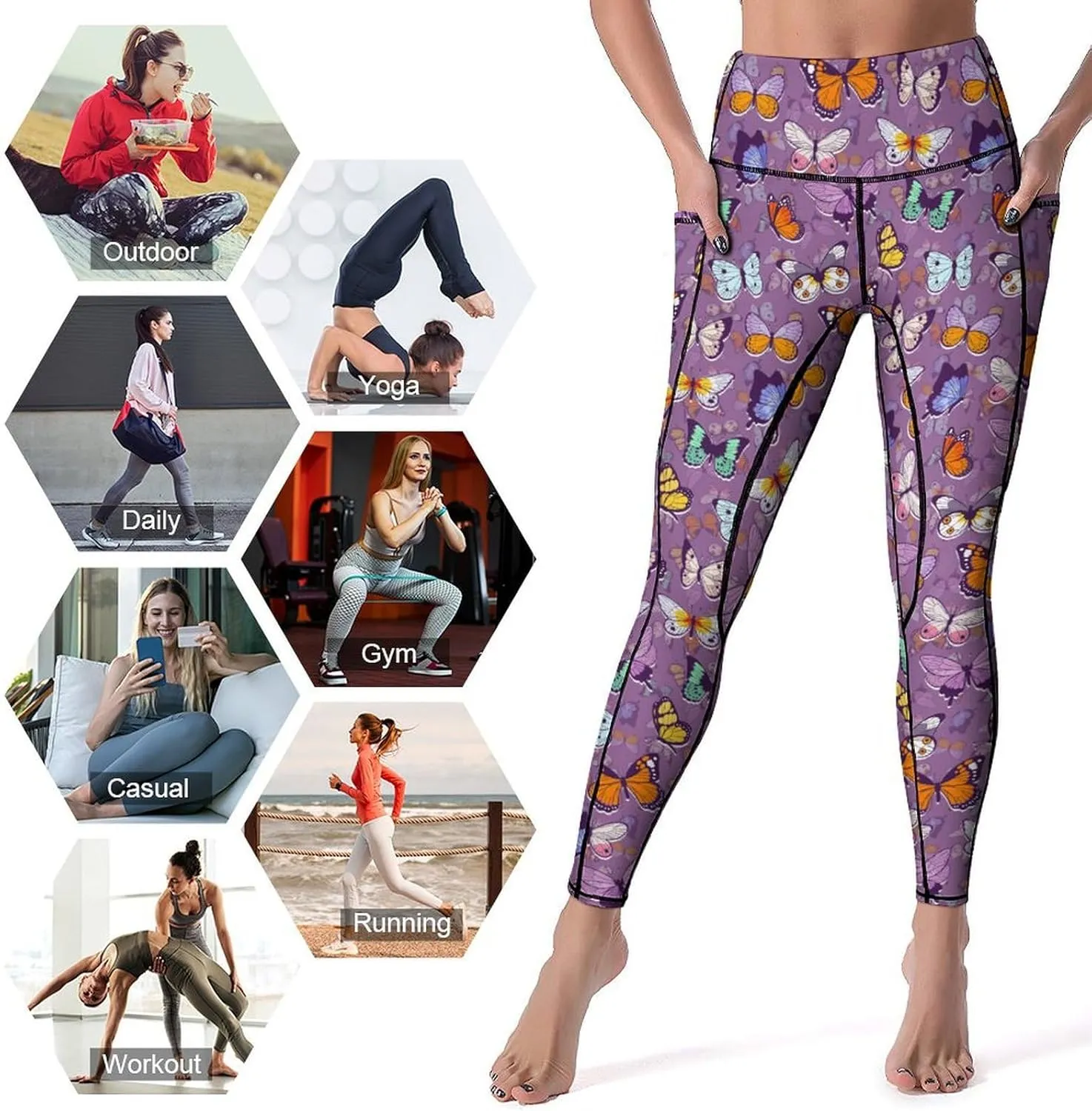 Halloween Skulls Yoga Pants Women Tummy Control Workout Leggings with Pockets High Waist Sports Trousers Lounge Pants