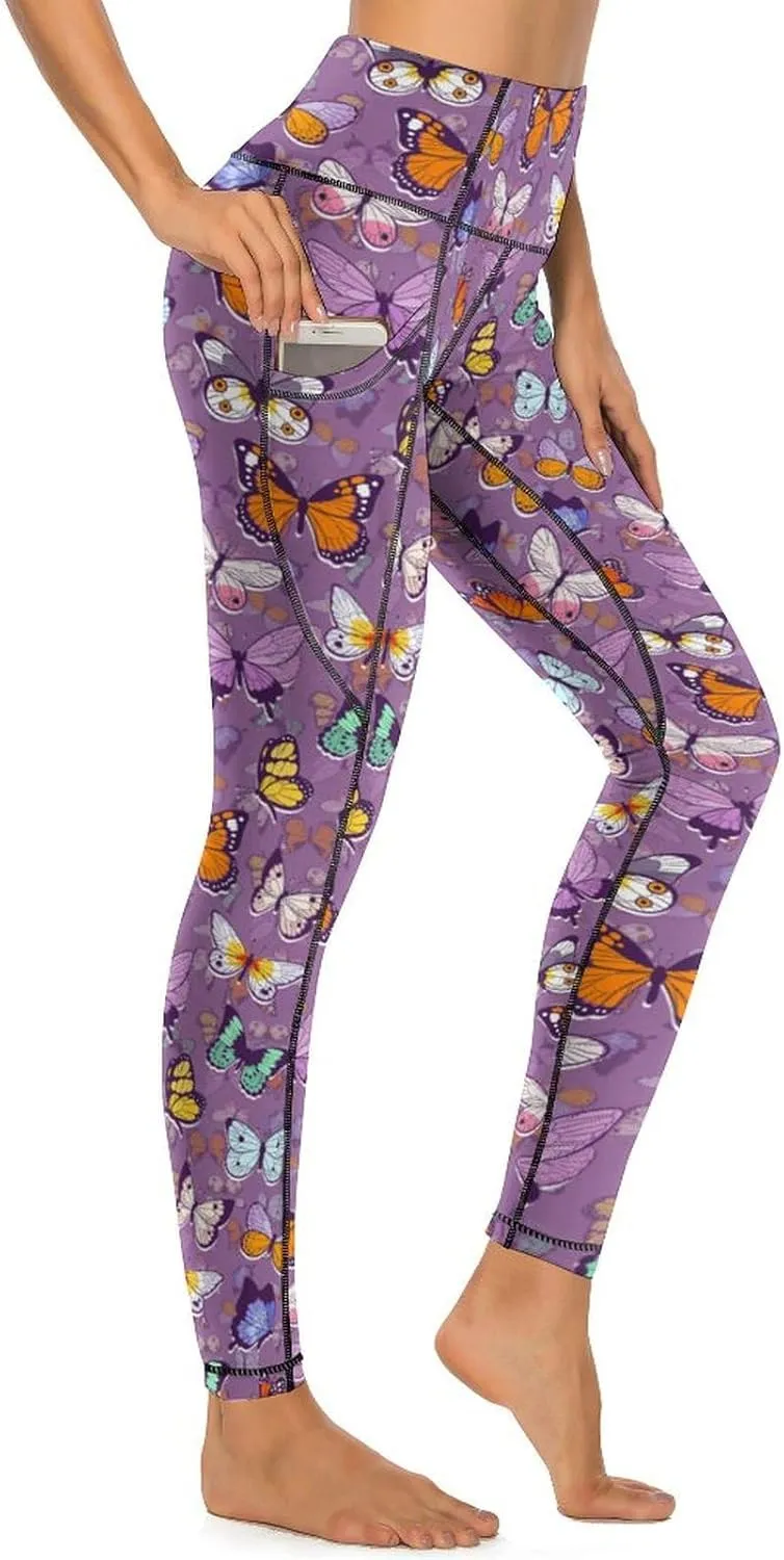 Halloween Skulls Yoga Pants Women Tummy Control Workout Leggings with Pockets High Waist Sports Trousers Lounge Pants
