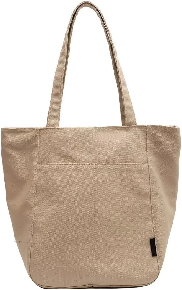 Handbag for Women Minimalist Canvas Bucket Bag Large Capacity Work Tote Bag Everyday Multi Pocket Shoulder Purse