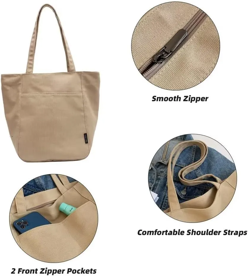 Handbag for Women Minimalist Canvas Bucket Bag Large Capacity Work Tote Bag Everyday Multi Pocket Shoulder Purse