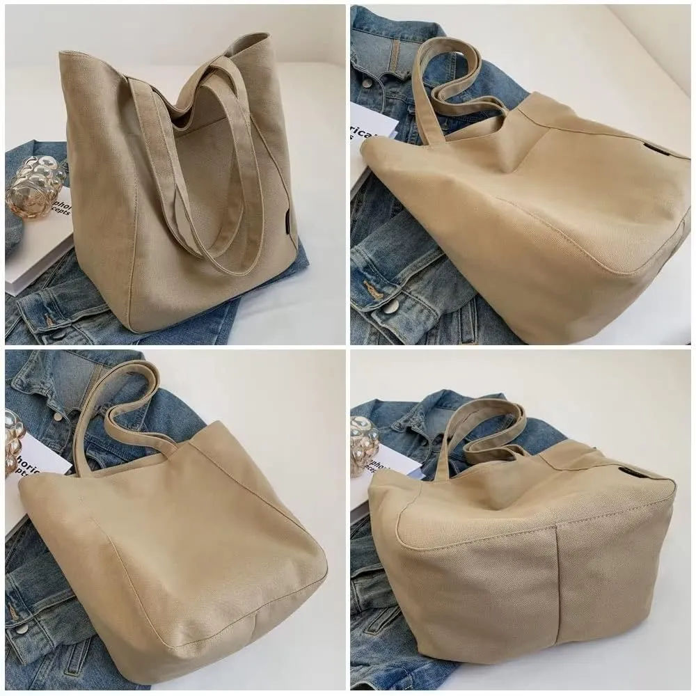 Handbag for Women Minimalist Canvas Bucket Bag Large Capacity Work Tote Bag Everyday Multi Pocket Shoulder Purse