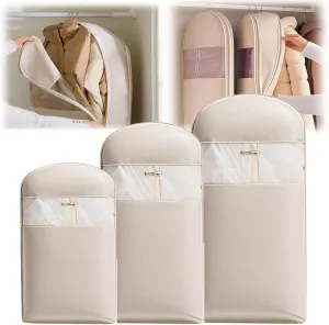 Hanging Garment Bag with Self Compression Zipper, Space Saver Closet Organizers, Coat Storage Bag, Dust Cover Clothes Bags for Down Coat, Garment Bag for Travel (M L XL)