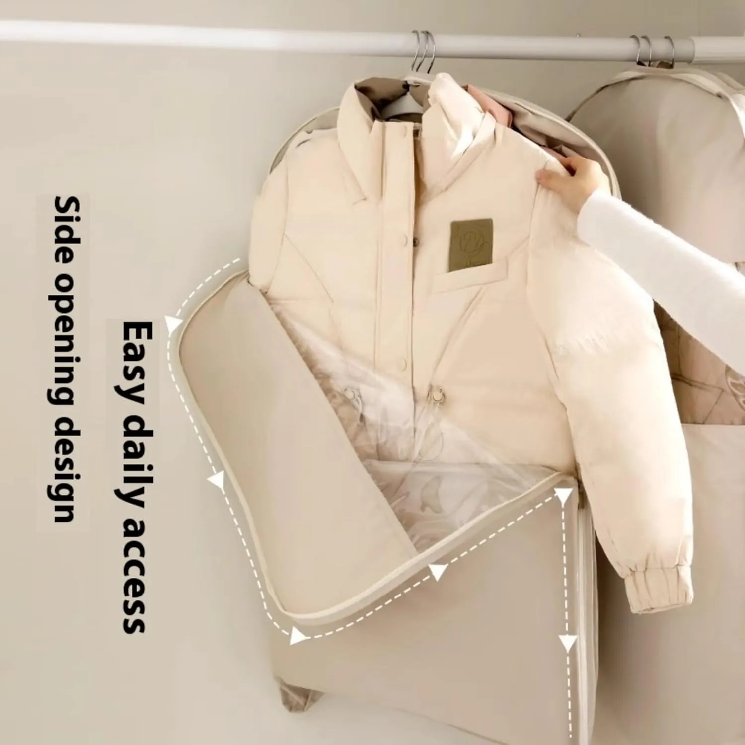 Hanging Garment Bag with Self Compression Zipper, Space Saver Closet Organizers, Coat Storage Bag, Dust Cover Clothes Bags for Down Coat, Garment Bag for Travel (M)