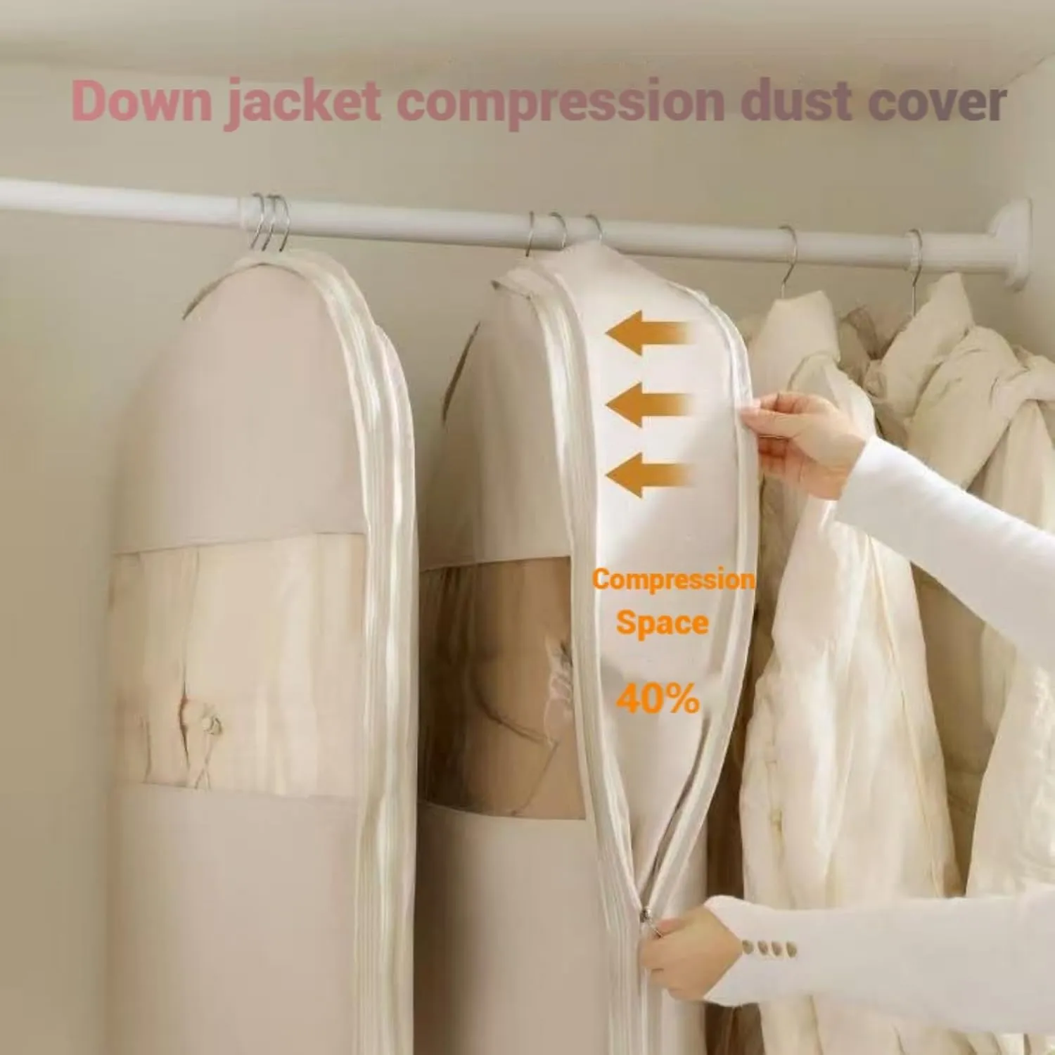 Hanging Garment Bag with Self Compression Zipper, Space Saver Closet Organizers, Coat Storage Bag, Dust Cover Clothes Bags for Down Coat, Garment Bag for Travel (M)