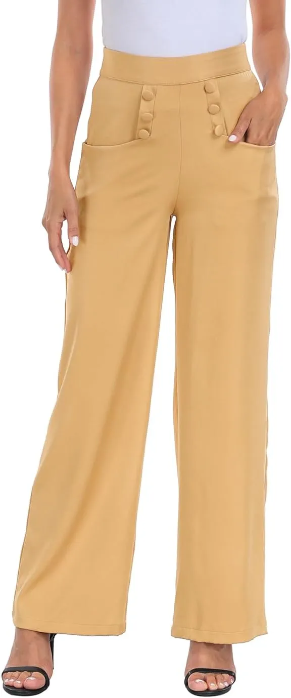 HDE Super High Waisted Wide Leg Pants Tailored Office Work Trousers with Pockets