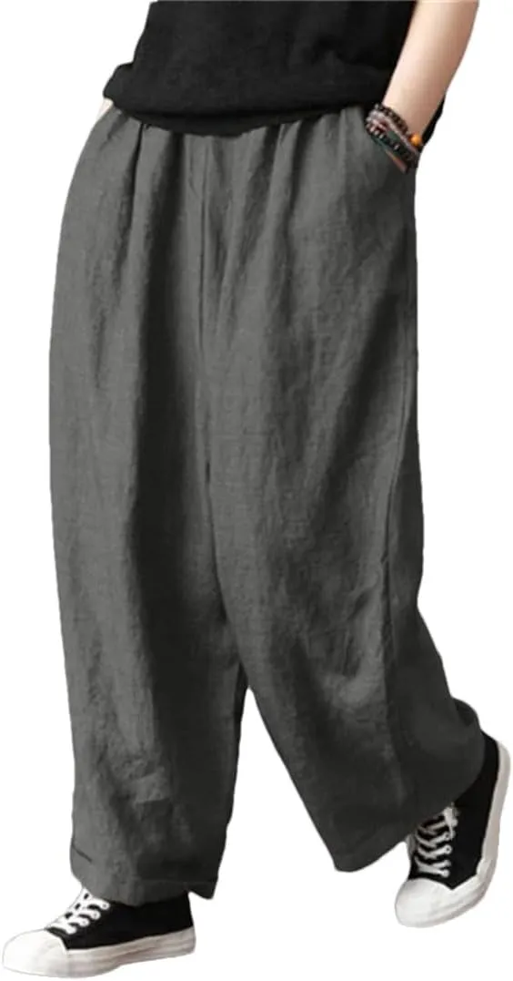 Hgvcfcv Men's Harem Pants Hip Hop Loose Casual Trousers Elastic Waist Harajuku Style Solid Jogging Pants Big Size