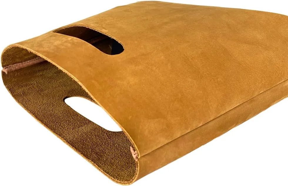 Hide & Drink, Minimalist Handbag for Women, Tote Bag, Rustic Purse, Full Grain Leather and Sheepskin, Handmade, Old Tobacco
