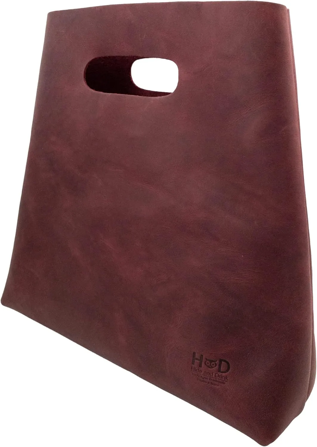 Hide & Drink, Minimalist Handbag for Women, Tote Bag, Rustic Purse, Full Grain Leather and Sheepskin, Handmade, Sangria