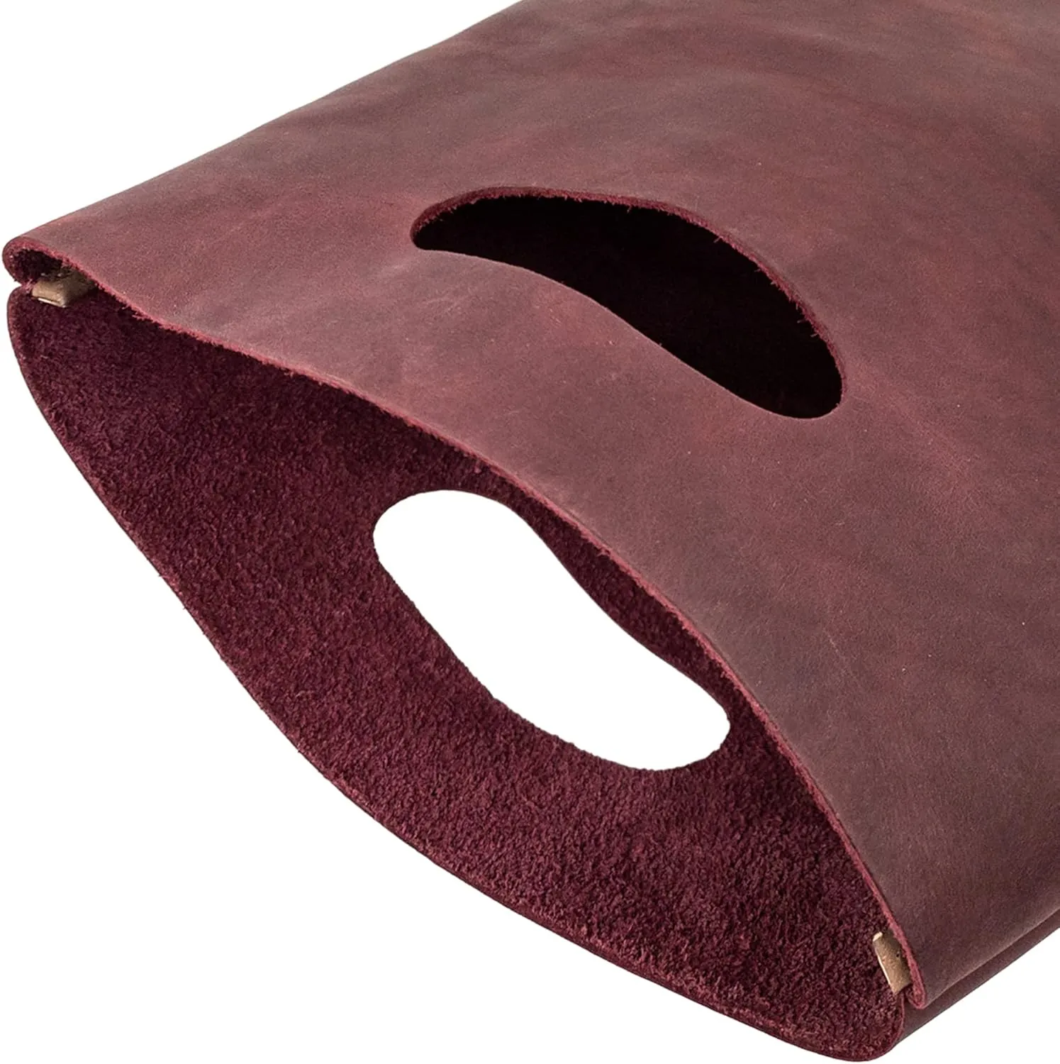 Hide & Drink, Minimalist Handbag for Women, Tote Bag, Rustic Purse, Full Grain Leather and Sheepskin, Handmade, Sangria
