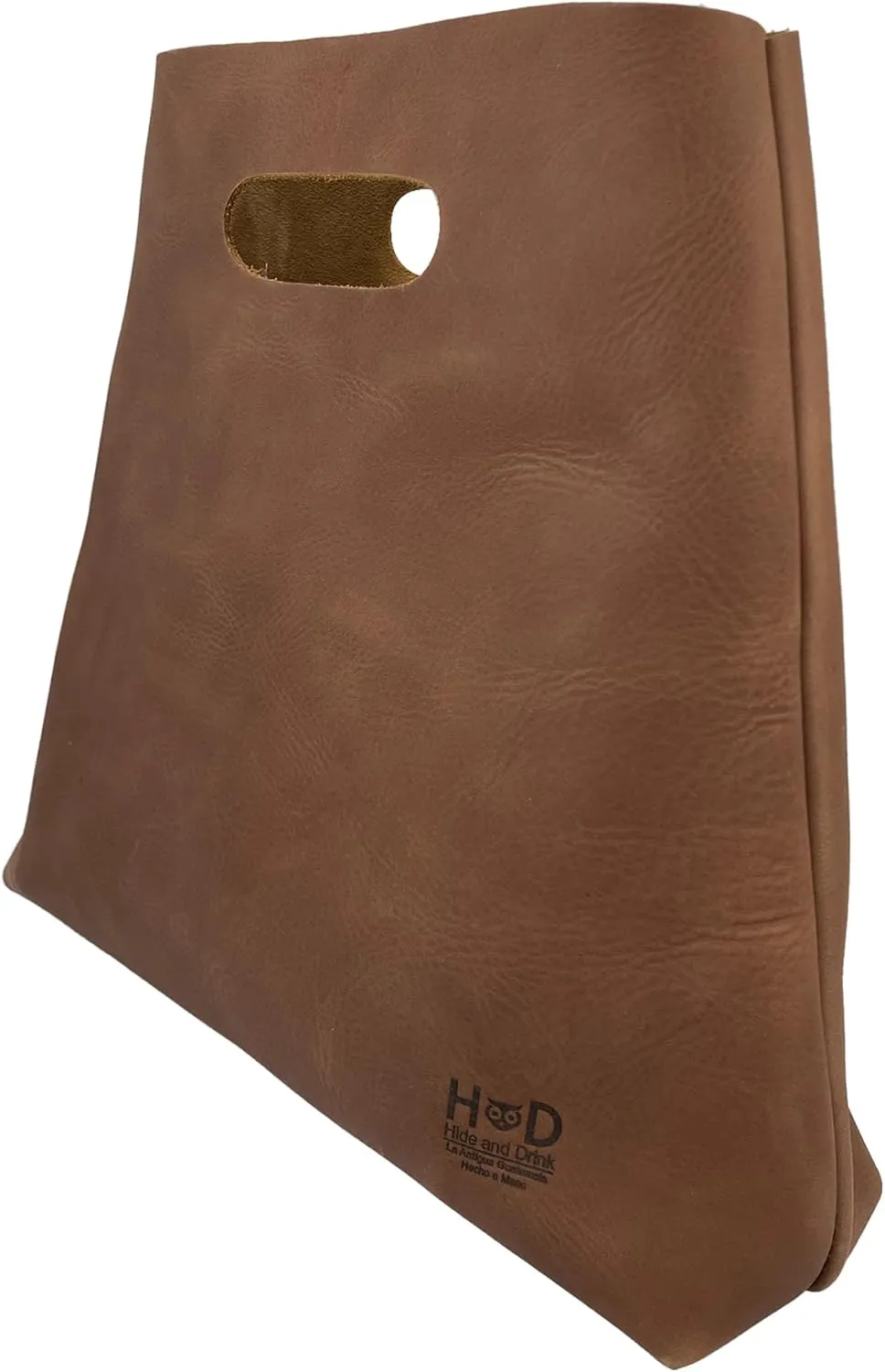 Hide & Drink, Minimalist Handbag for Women, Tote Bag, Rustic Purse, Full Grain Leather and Sheepskin, Handmade, Single Malt Mahogany