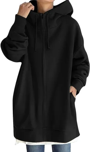 Hoodies For Women Fall Oversized Jacket Full Zip Hooded Sweatshirts Long Sleeve Tunic Comfy Coat With Pockets