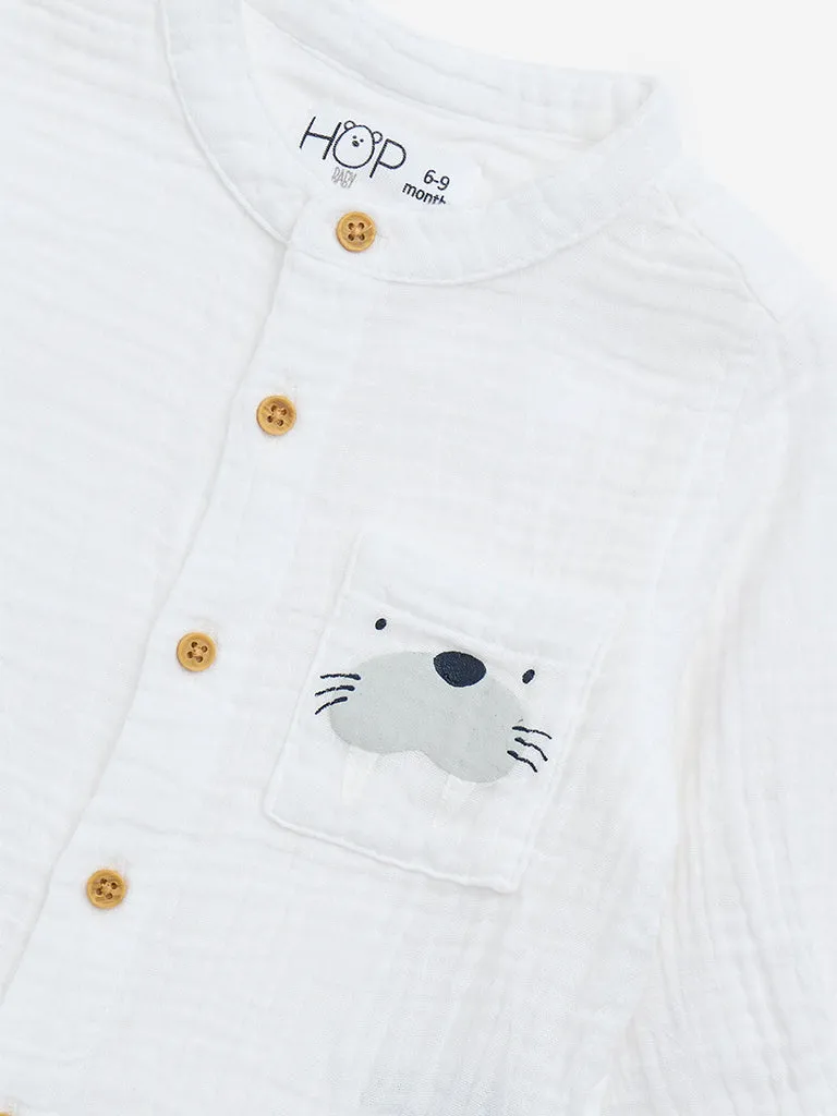 HOP Baby White Crinkle-Textured Cotton Shirt