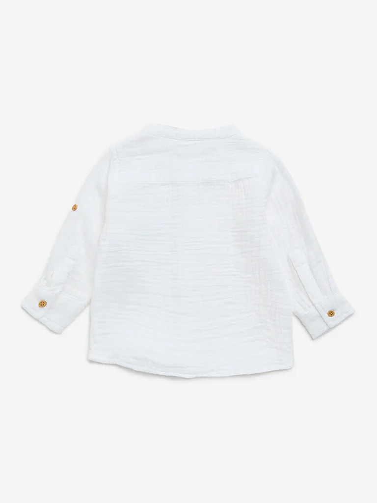 HOP Baby White Crinkle-Textured Cotton Shirt