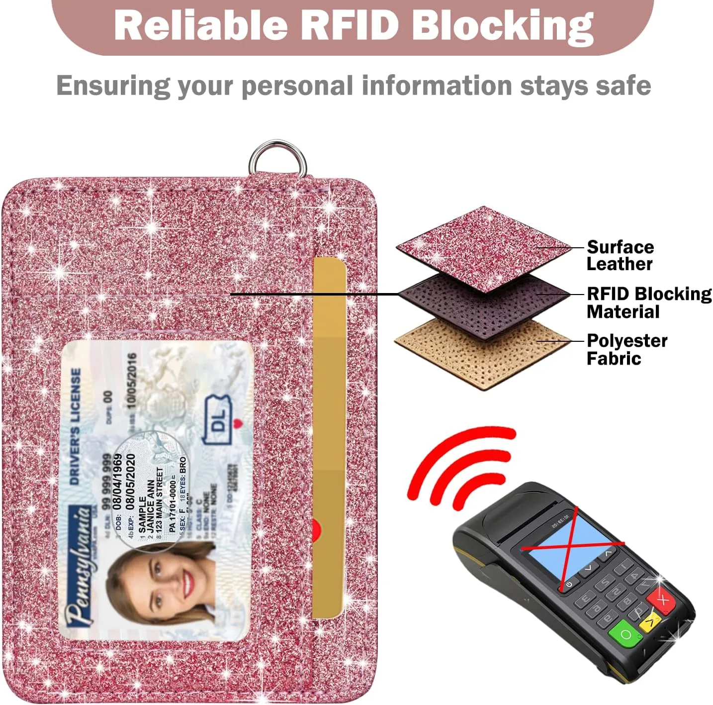 HOTCOOL Card Holder Keychian and Lanyard Wallet Front Pocket Minimalist Travel Cute Funny Thin Leather With RFID Blocking Small Credit Card Holder Wallet for Men & Women Girls Organizer Gifts