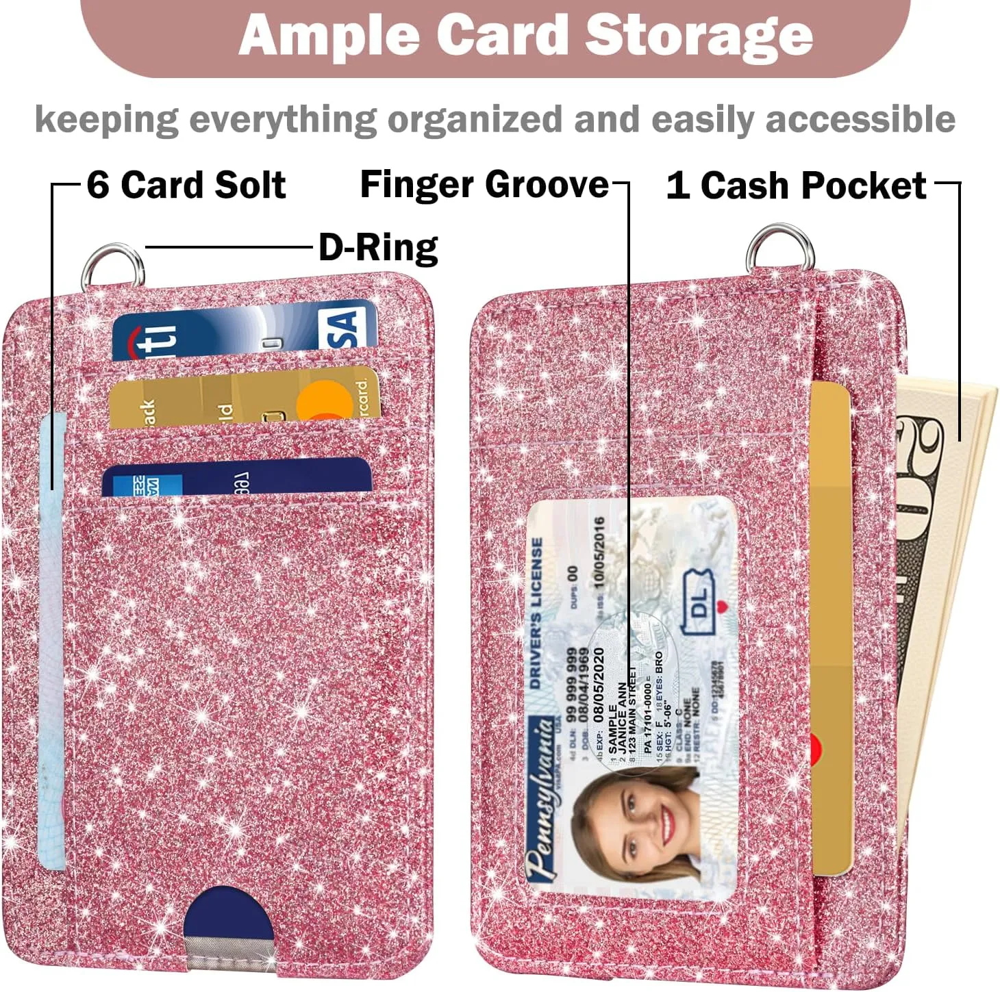 HOTCOOL Card Holder Keychian and Lanyard Wallet Front Pocket Minimalist Travel Cute Funny Thin Leather With RFID Blocking Small Credit Card Holder Wallet for Men & Women Girls Organizer Gifts